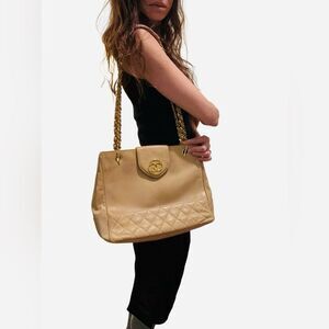 CHANEL Gold Quilted Shoulder Bag with Chain Straps